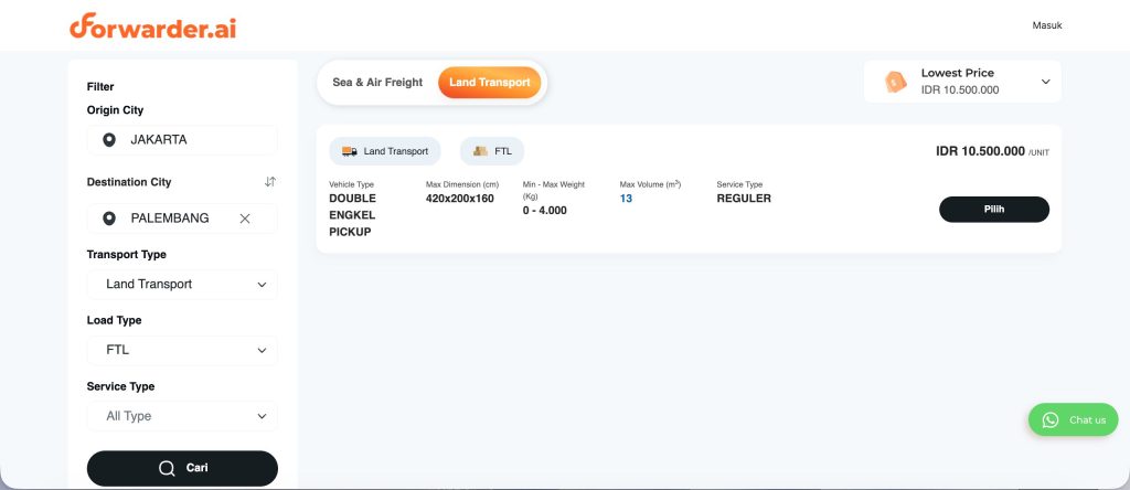 Langkah Booking Pengiriman FTL di Forwarder.ai