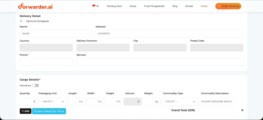 langkah booking air freight forwarder ai