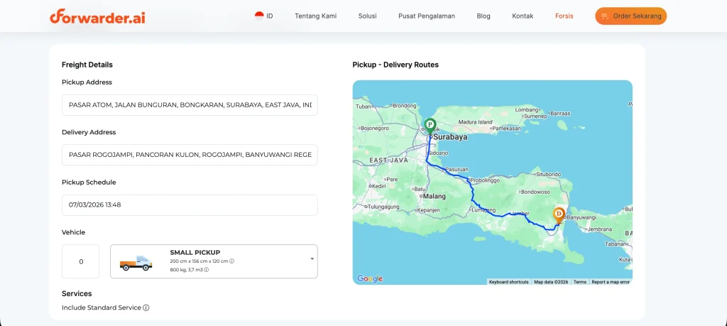 cara booking land freight di forwarder.ai