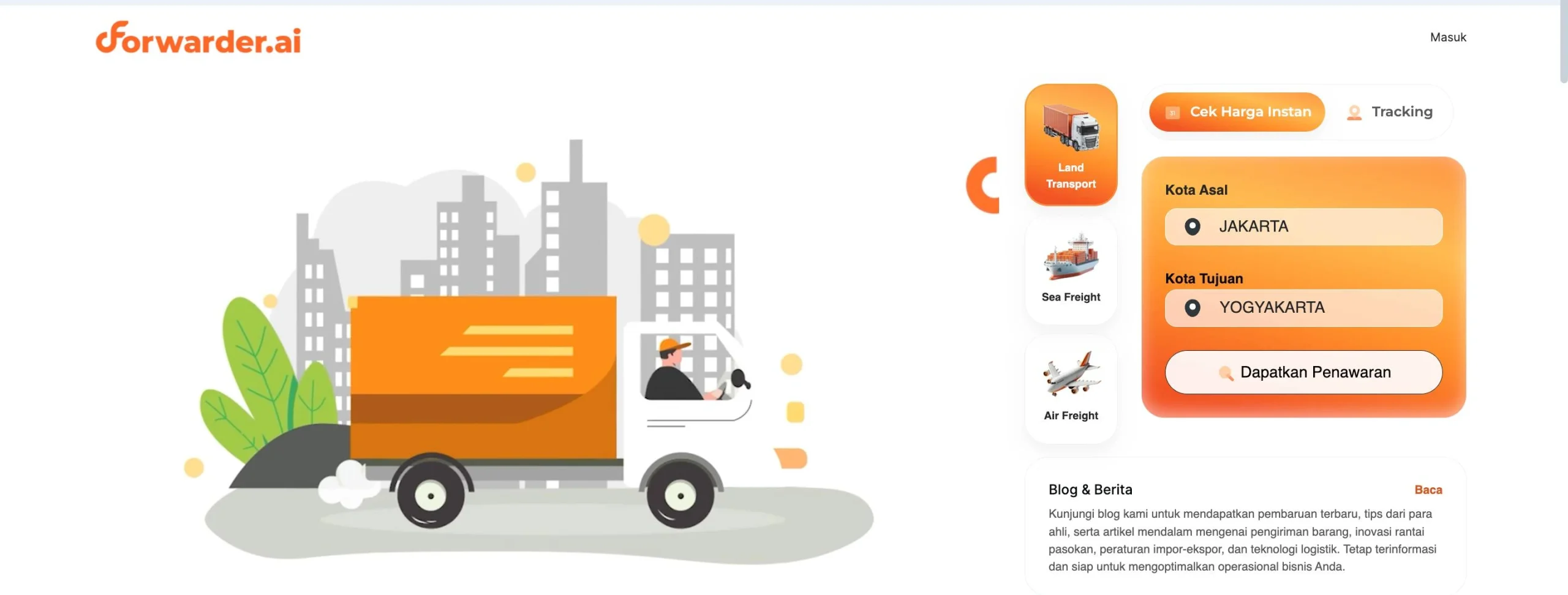 cek tarif ltl forwarder ai