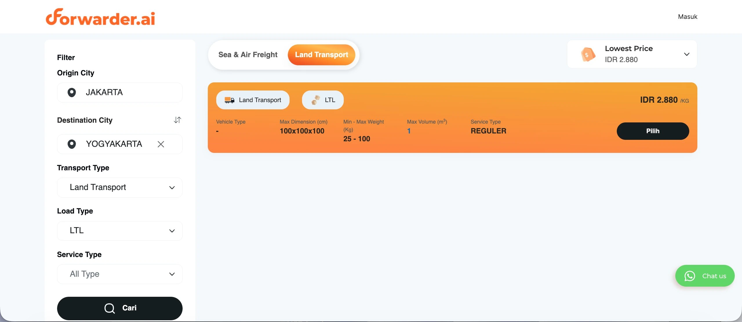 cara booking layanan ltl forwarder ai