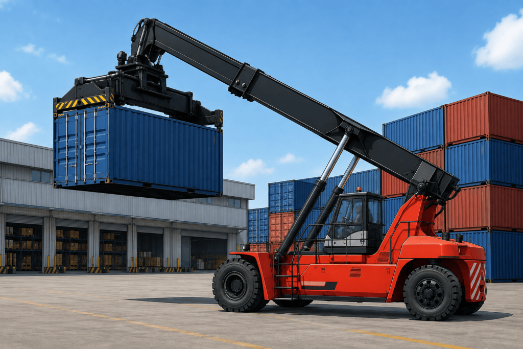 ilustrasi reach stacker logistik