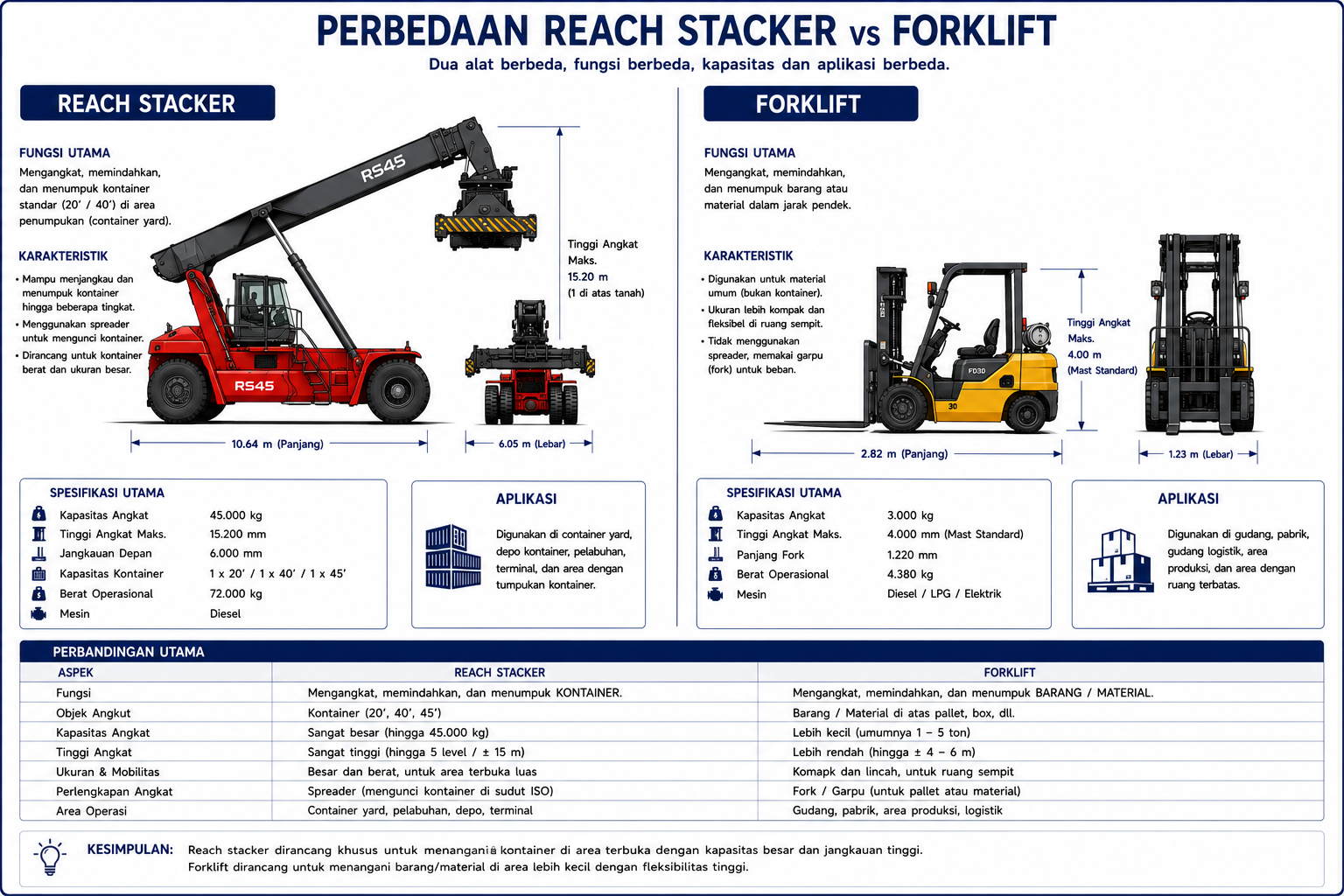 perbedaan reach stacker dan forklift
