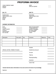 Contoh proforma invoice (Sumber: paper.id)