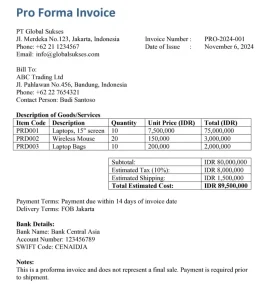 Contoh Proforma Invoice Sederhana